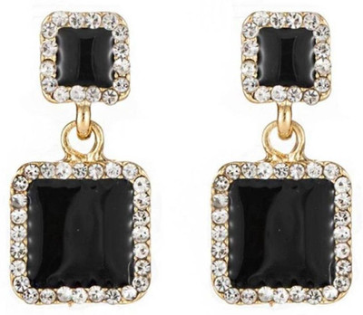 tbh Earrings For Women Gold Tone Crystal Black color Alloy Drops & Danglers