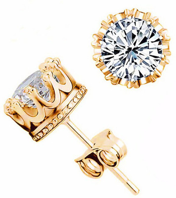 Oomph Pair of 18K Gold Plated Round Cubic Zirconia Cubic Zirconia, Crystal, Zircon Alloy Stud Earring