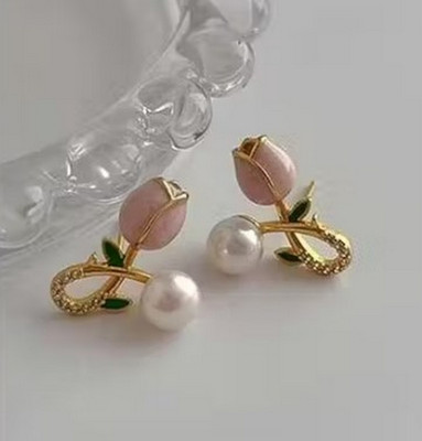 Solis Sarah PINK TULIP CHARM | PARTY CAUSAL EARRINGS | SOLIS SARAH JEWELLERY Pearl Stainless Steel, Alloy Stud Earring, Earring Set, Cuff Earring, Plug Earring