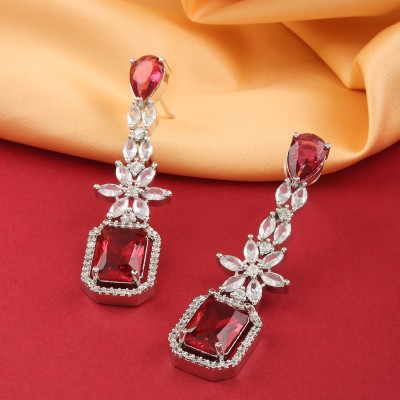 Raddhi Jewels Designer Silver Plated CZ American Diamond Drop Dangle Earrings Brass Drops & Danglers
