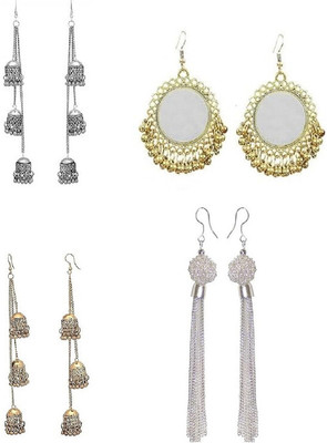 URBANELA Latest Design Partywear Combo of 4 earrings Silver Jhumki Earring Metal Chandbali Earring, Clip-on Earring, Drops & Danglers