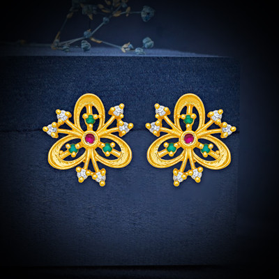 Drashti Collection Premium Collection Of Miron Gold Plated CZ Stud Earrings For Women And Girls Brass Stud Earring