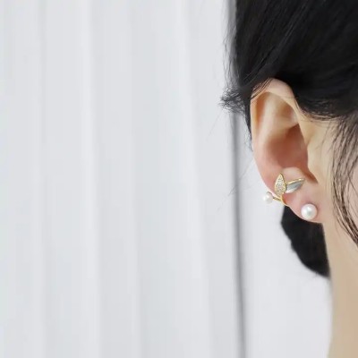 Onuyx Onuyx Korean Earrings For Women & Girls /Double Leaf Stone Studded Earring Zircon Alloy Drops & Danglers