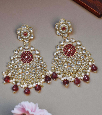 Meira Jewellery Stylish Kundan and Stone Studded Designer Heavy Earring Brass Drops & Danglers