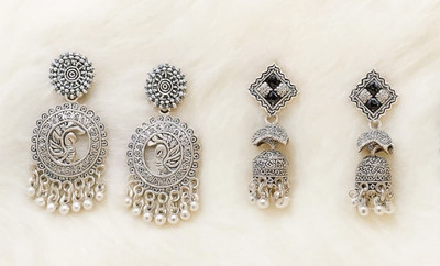 Varnee Ethnic Oxidised Earrings – Party & Daily Wear for Women & Girls - Combo Set of 2 Alloy Earring Set
