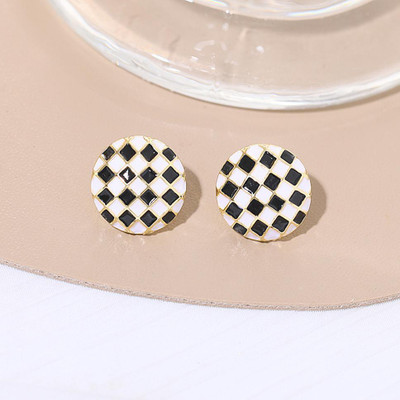DESTINY JEWEL'S New Trendy Exclusive Korean Style Black & White Checkered Earrings Stud Set Alloy Stud Earring