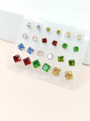 Shivarth Stone Multicolor Cubic Set of 12 Pair Stud Earring Use For Gift All Age Girls Crystal Alloy Stud Earring