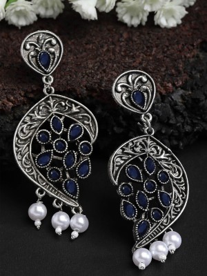 Karatcart Oxidised-Silver Blue Stone Drop Earring for Women Alloy Drops & Danglers