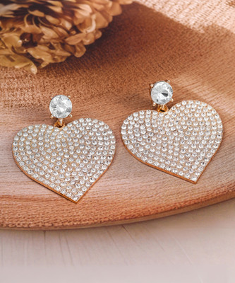 RUBANS Rubans 18K Gold-Plated Shimmery AD & Cubic Zirconia Heart Dangle Earrings Brass Drops & Danglers