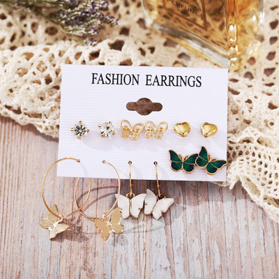 TheVineGirl Combo of 6 Pair Heart Stone Stud And Butterfly Earrings For Women/Girls Alloy Hoop Earring