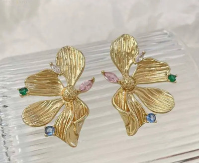 LOVIA BY HM TRENDY KOREAN OVERSIZED GOLD PLATED STATEMENT STUD EARRINGS FOR WOMEN & GIRLS. Crystal Alloy Stud Earring, Rhinestone Studs