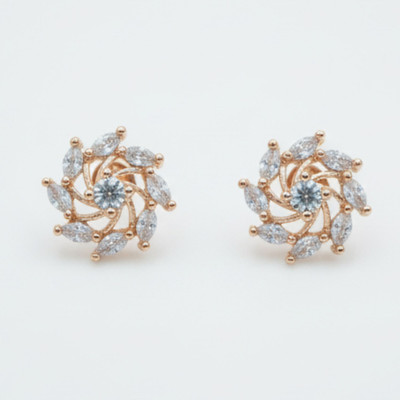 forevershine Rose Gold Plated Floral Cluster CZ Stud Earrings for Women & Girls Cubic Zirconia Alloy Stud Earring