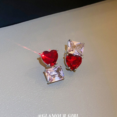 MSK Pink dual heart Crystal Alloy Stud Earring