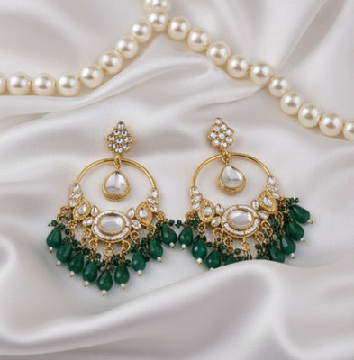 DHVANI Regal Charm Pearl & Ruby Drop Earrings Pearl Alloy Chandbali Earring