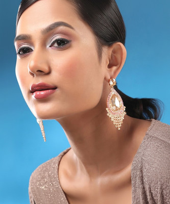 RUBANS Rubans Gold-Plated Zircon Studded Drop Earrings Brass Drops & Danglers