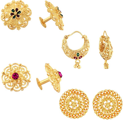VIGHNAHARTA Golden Alloy Stud Earrings Combo Set(4 Pair Earrings ) Cubic Zirconia Alloy Stud Earring