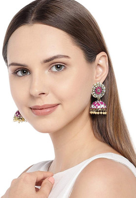 ANOUK Gold-Plated Handcrafted Kundan Studded Dome Shaped Jhumkas Alloy Jhumki Earring