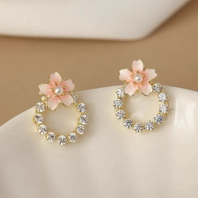 Saugaat Craft Korean Style Gold Plated Crystal With Flower Stud Earrings Cubic Zirconia, Crystal Alloy Stud Earring