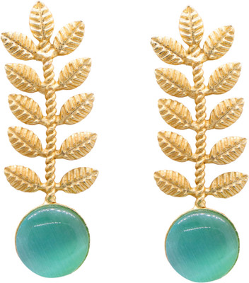 TheQueenVibes Gold Plated Brass Alloy Leaf Shaped Drop Earrings for Women & Girls Brass Tassel Earring, Earring Set, Ear Thread