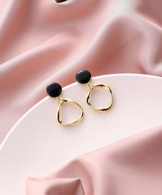 MYKI MYKI Basic Essential Dangle Gold & Black Earring For Women & Girls Alloy Stud Earring