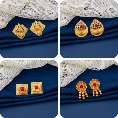 LaChoiceIt Pack of 4 Pair Traditional Gold Pleted Earring Collection Brass Earring Set