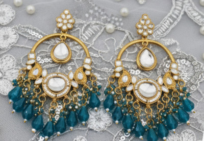 DHVANI Timeless Grace Pearl & Stone Designer Earrings Beads Alloy Chandbali Earring