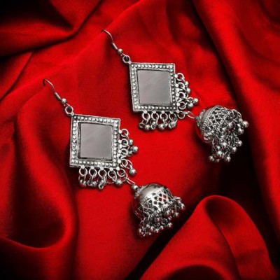 Vembley Elegant Silver Square Mirror With Beads Designer Jhumki Earrings Alloy Jhumki Earring