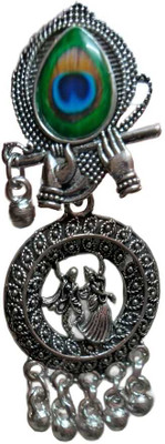 curtlebrat Oxidized Radha Krishna Peacock Earrings Brass, Copper, German Silver, Steel Jhumki Earring