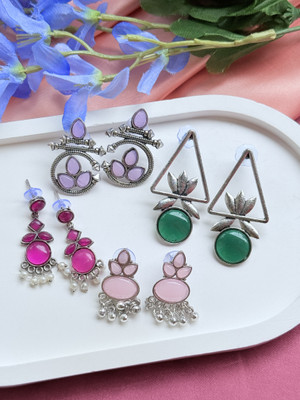 afreynjewels Trendy Oxidised Silver Plated Stud Earrings Combo Set Alloy, German Silver Stud Earring