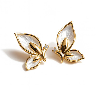 ORUKA Golden Butterfly Korean Earrings Cubic Zirconia Alloy Stud Earring