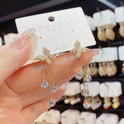 Prstein Korean Style Stone Decor Butterfly Shaped Earrings Alloy Rhinestone Studs, Drops & Danglers
