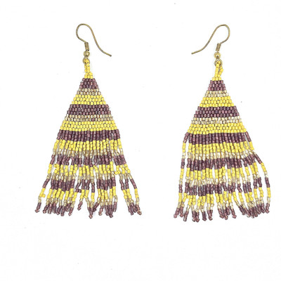 Zestapvt Stylish Yellow & Brown Beaded Fringe Earrings for Women - Bohemian Drop Dangler Glass Drops & Danglers, Hoop Earring, Tassel Earring, Ear Thread