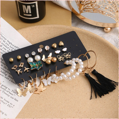 TheVineGirl Combo of 17 Pair Gold Plated Butterfly Heart Stud And Tassel Pearl Hoop Earrings Pearl Alloy Stud Earring