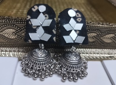 jewel n me black bandhej febric earing with mirror work n silver dull Alloy Earring Set