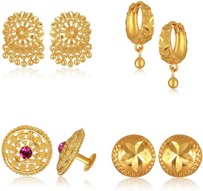 VIGHNAHARTA Golden Alloy Stud Earrings Combo Set(Sales Package-4 Pair Earrings) Cubic Zirconia Brass Stud Earring, Clip-on Earring