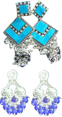 Hernger traders K3_Aqua_06 & Three_Round_Purple00_01 Cubic Zirconia Alloy Earring Set