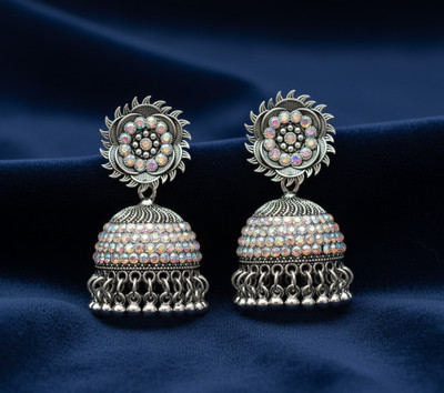 Abhinav Oxidised Traditional Jhumki Earrings for Women | Silver Earrings for Party Wear Alloy Jhumki Earring