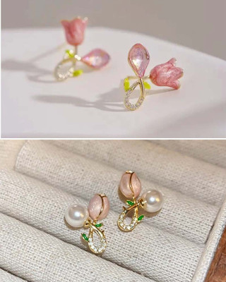 RV YUWON Combo of 2 Trendy Gold Plated Korean Design Light Weight Earrings Cubic Zirconia, Pearl, Zircon, White Zircon Alloy Stud Earring