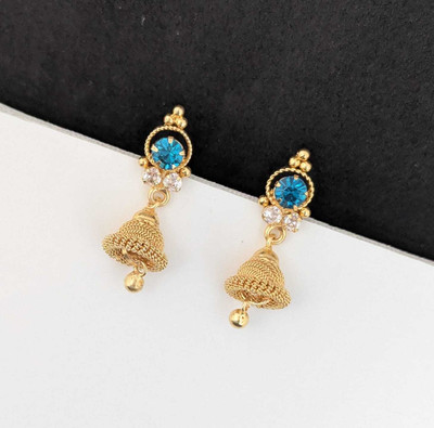 Rithvin Fashion Traditional Gold-plated Jumkha style with Vibrant Blue Stone Earrings Cubic Zirconia Alloy Jhumki Earring
