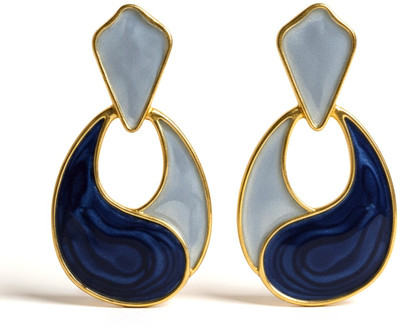 RAPPERSSHOP Modern Navy Blue & Grey Abstract Enamel Earrings Brass, Enamel Drops & Danglers, Stud Earring