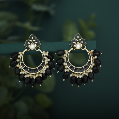 Sukkhi Sukkhi Astonish Pearl Gold Plated Kundan Meenakari Chandbali Earring for Women Alloy Chandbali Earring