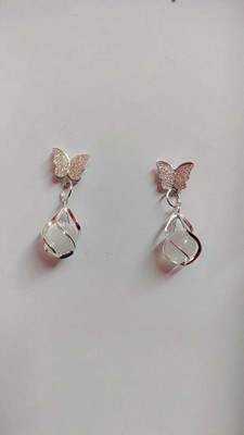 pas korean Design Butterfly Shape Silver-Plated Pearl Drop Earring Crystal, Pearl Alloy Stud Earring, Rhinestone Studs, Earring Set, Drops & Danglers
