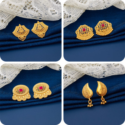 LaChoiceIt Pack of 4 Pair Traditional Gold Pleted Earring Collection Brass Earring Set