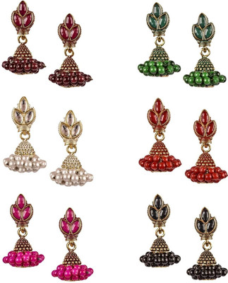 alysa Combo of 6 pair Small Colorful Jhumka Alloy Jhumki Earring