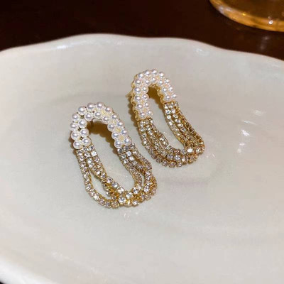 Aylana Pearl Chain Oblong Drop n Dangler Korean Earrings Zircon, Pearl Alloy Drops & Danglers