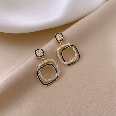 LBTK Square Layered Black Drop Earrings Alloy Drops & Danglers