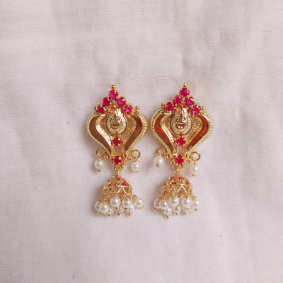 kurdekars divuu red stones and pearls fitted Laxmi earring 19 Copper Jhumki Earring