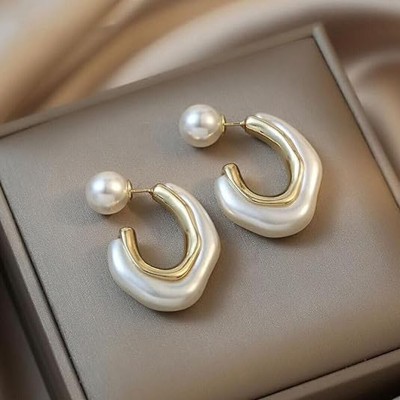 Heer Collection Fashion Jewelry Women Gold Toned Half Moon Shape Bali Clip On Hoop Earring Stainless Steel Stud Earring