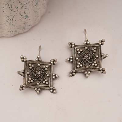 Sanseeta Hirakriti- Silver Brass oxidised dangler earrings Brass Drops & Danglers
