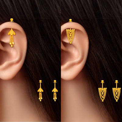 Drashti Collection Traditional Maharashtrian Look Bugadi Earrings For Women And Girls Pack Of 2 Brass Ear Thread
